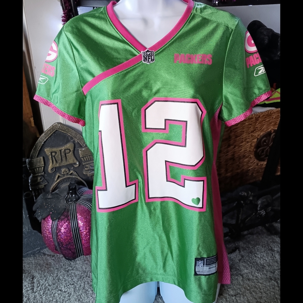 💚🩷 Y2K Green Bay Packers Aaron Rodgers Jersey Reebok Pink Breast Cancer NFL